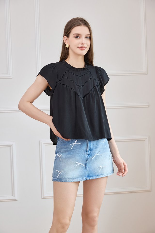 Rafaela Lattice Eyelet Top In Black