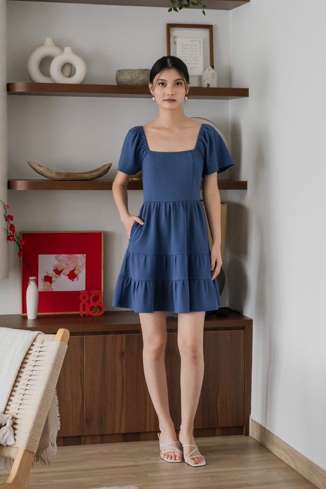 Zuri Cotton Tiered Dress In Blue
