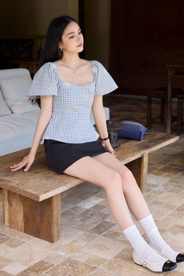Zahra Textured Gingham Embroidery Top