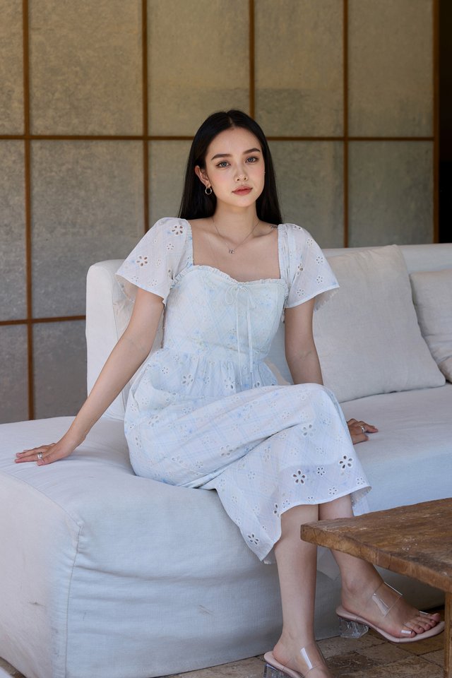 Starlette Eyelet Checkered Midi Dress
