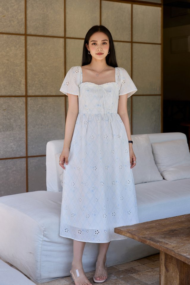 Starlette Eyelet Checkered Midi Dress