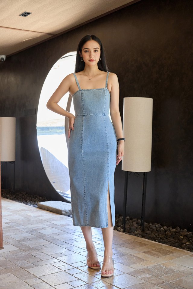 Tatiana Denim Camisole Midi Dress in Mid Wash