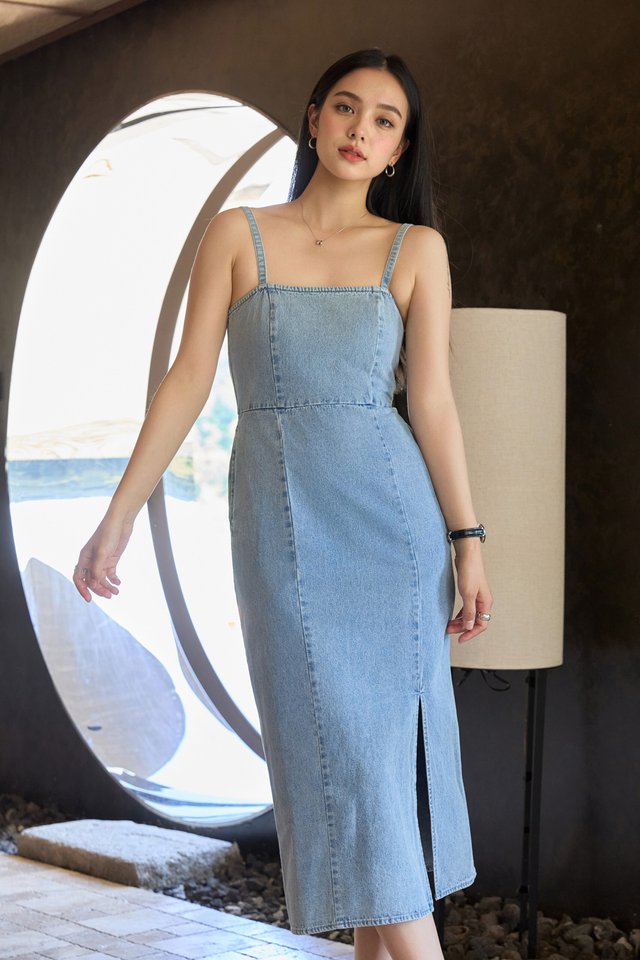 Tatiana Denim Camisole Midi Dress in Mid Wash