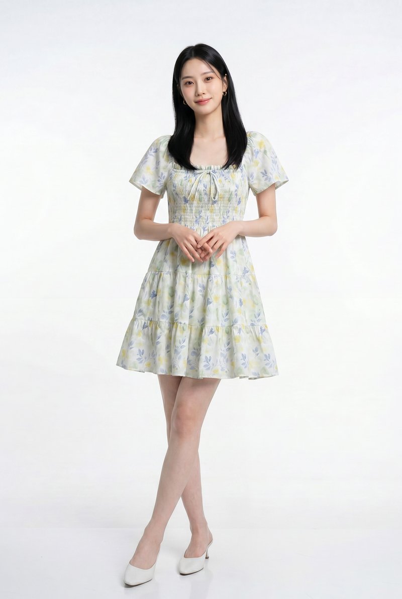 Clarita Smocked Ruffles Tiered Dress In Yellow