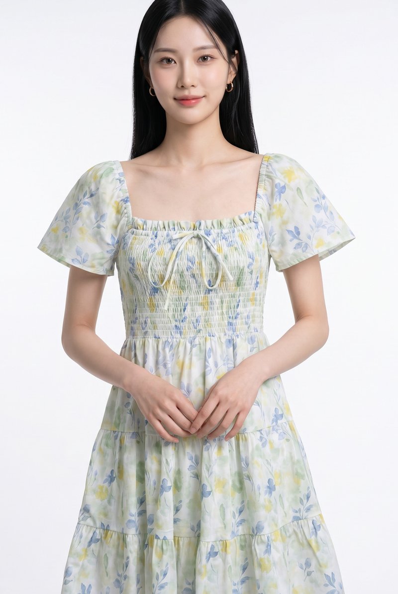 Clarita Smocked Ruffles Tiered Dress In Yellow