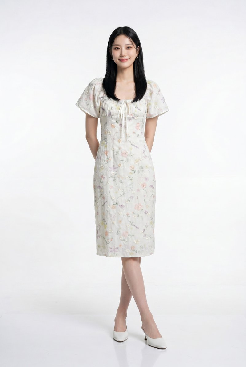 Georgette Ribbonette Fleur Midi Dress