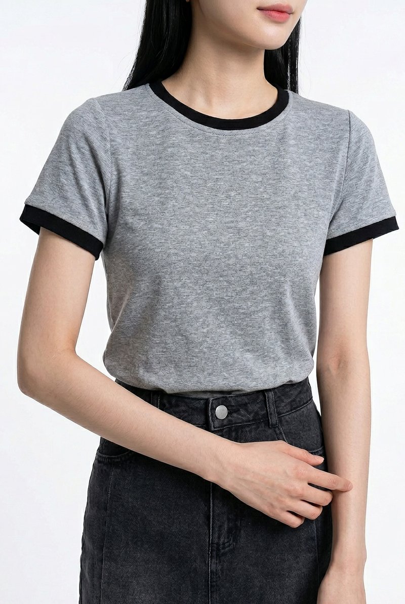 Astrid Basic Knit Contrast Top In Grey