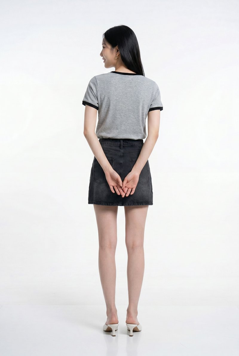 Astrid Basic Knit Contrast Top In Grey