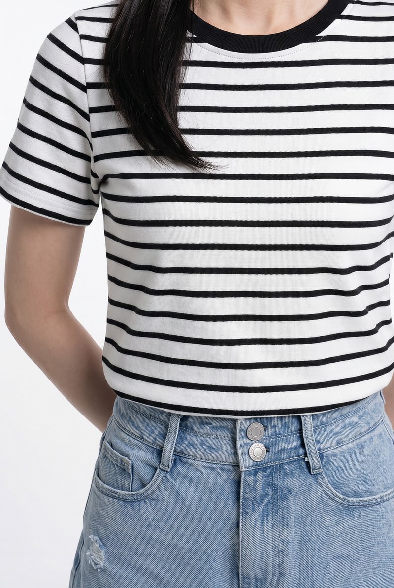 Camryn Cotton Striped Top In White