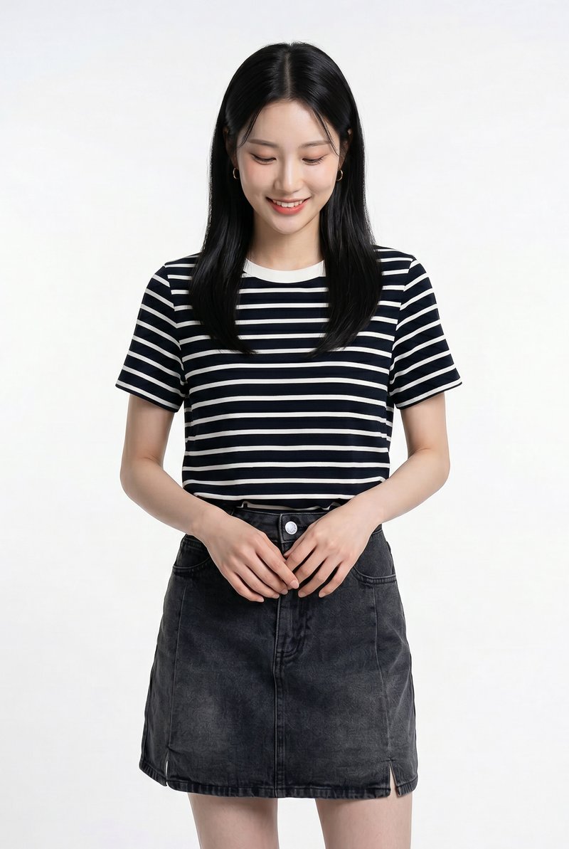 Camryn Cotton Striped Top In Navy