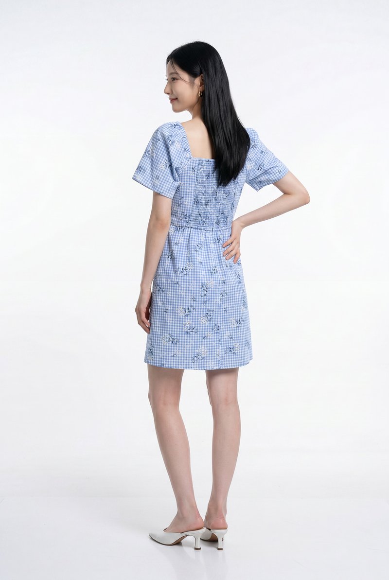 Emory Gingham Floral Dress Romper