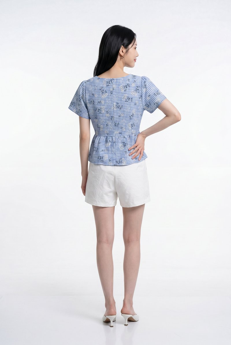Emory Gingham Ribbon Top In Blue