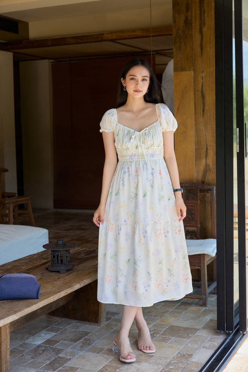 Villa Watercolor Ruched Midi Dress