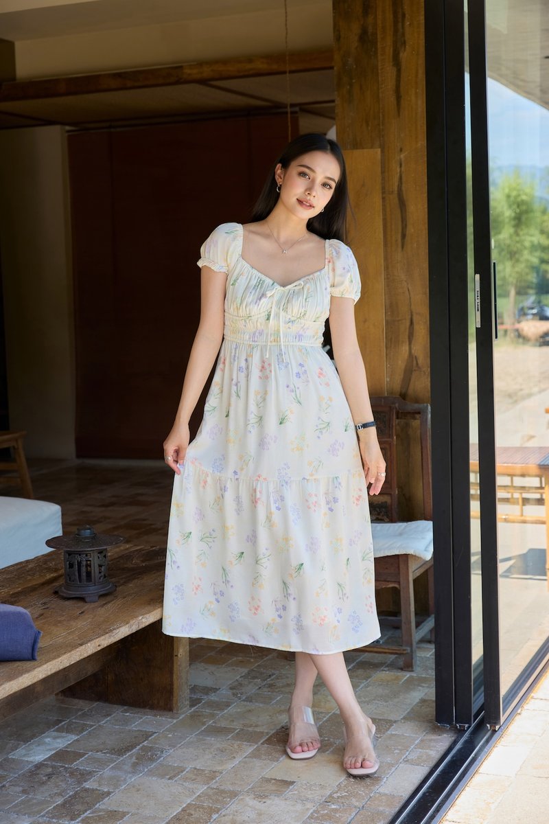 Villa Watercolor Ruched Midi Dress