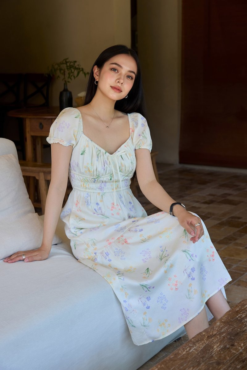 Villa Watercolor Ruched Midi Dress