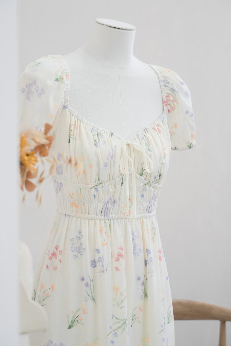 Villa Watercolor Ruched Midi Dress
