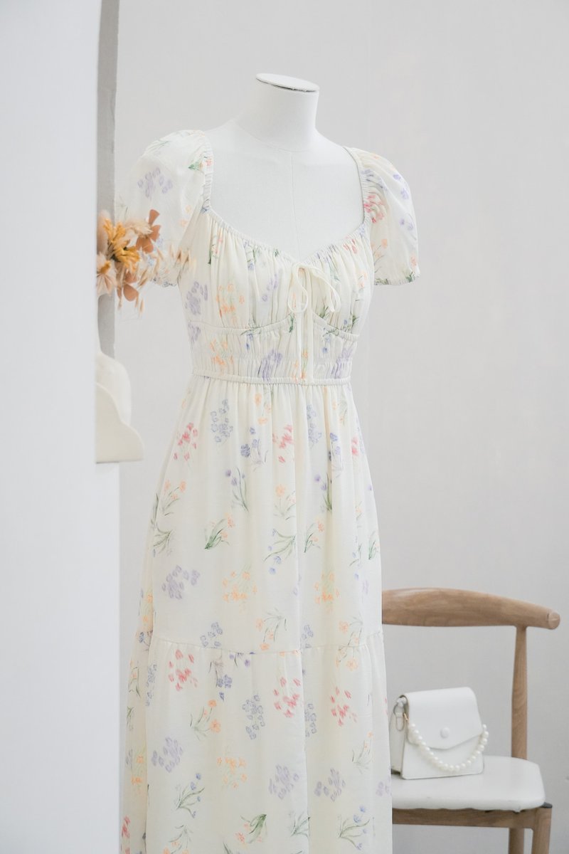 Villa Watercolor Ruched Midi Dress