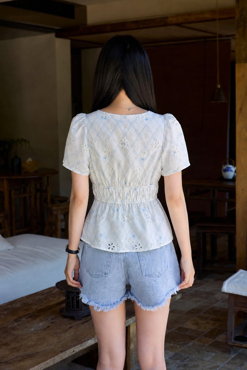 Starlette Eyelet Checkered Button Top