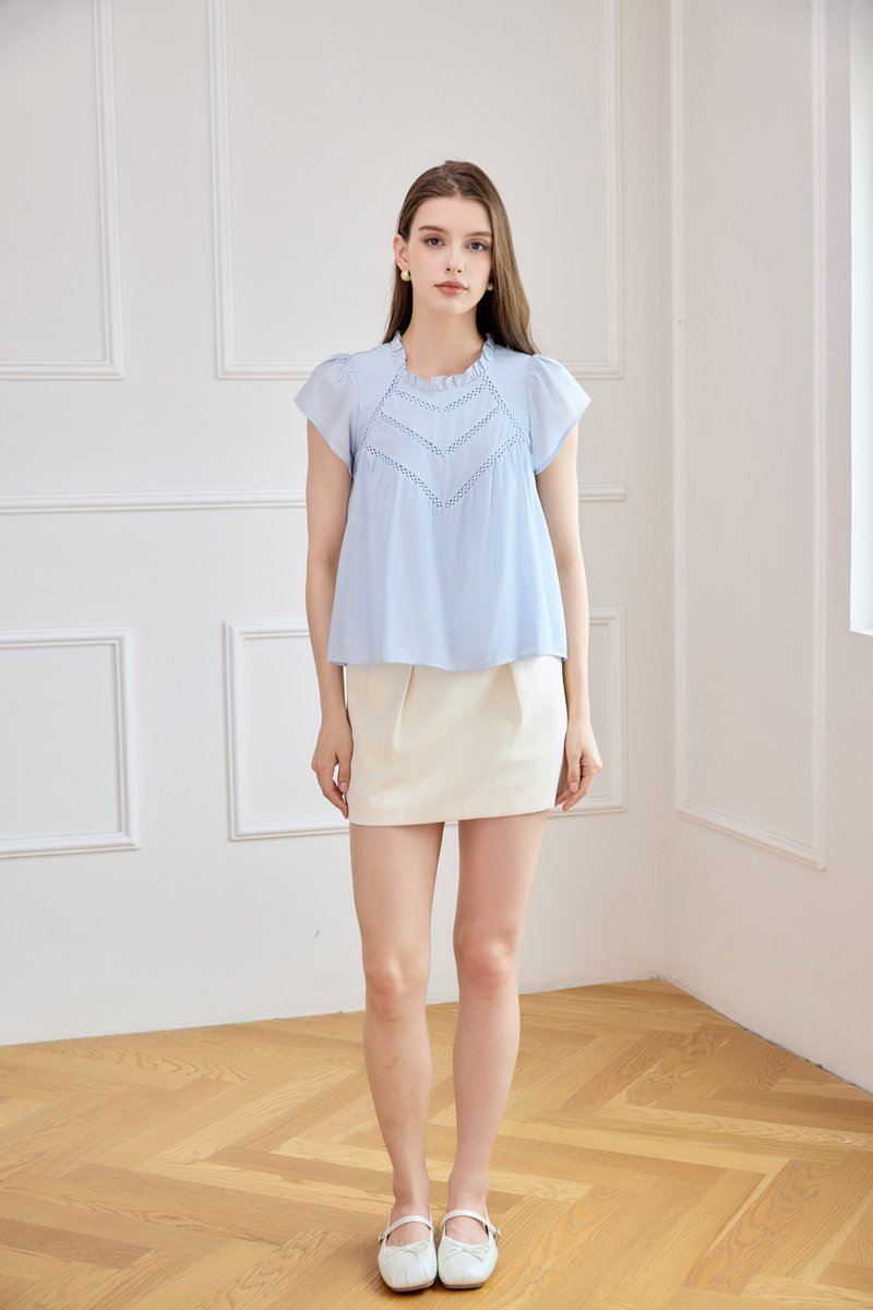 Rafaela Lattice Eyelet Top In Powder Blue