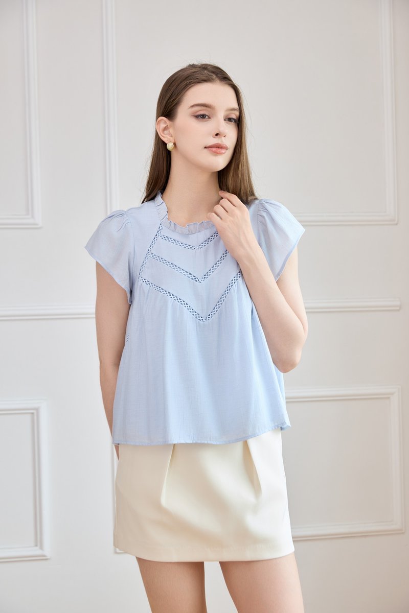 Rafaela Lattice Eyelet Top In Powder Blue