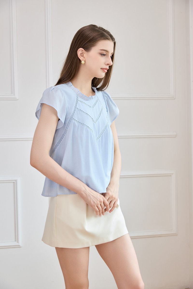 Rafaela Lattice Eyelet Top In Powder Blue