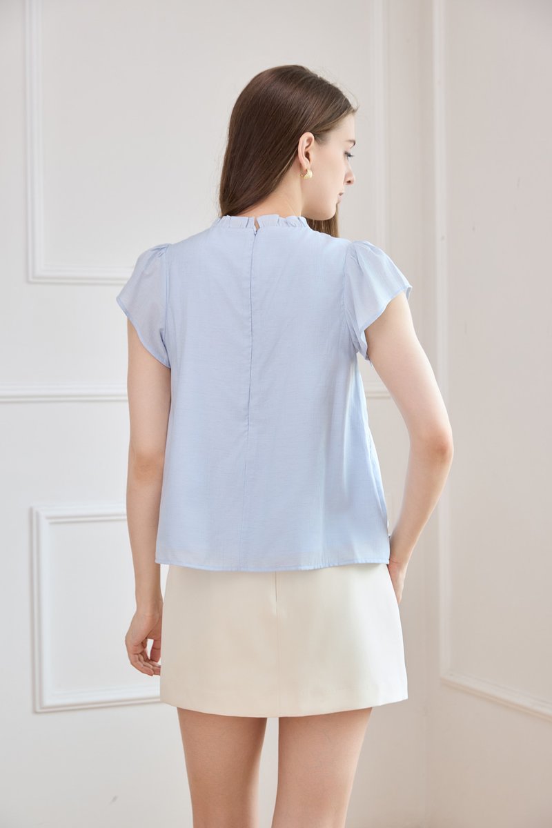 Rafaela Lattice Eyelet Top In Powder Blue