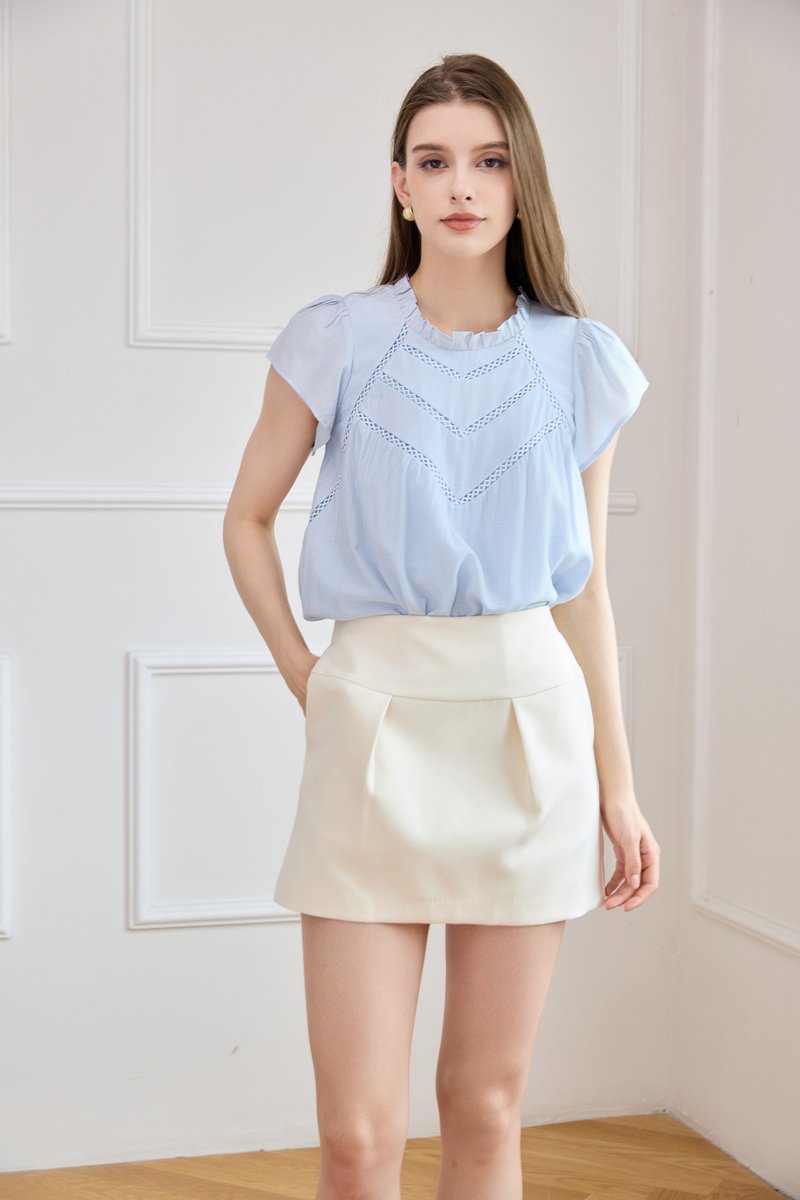 Rafaela Lattice Eyelet Top In Powder Blue