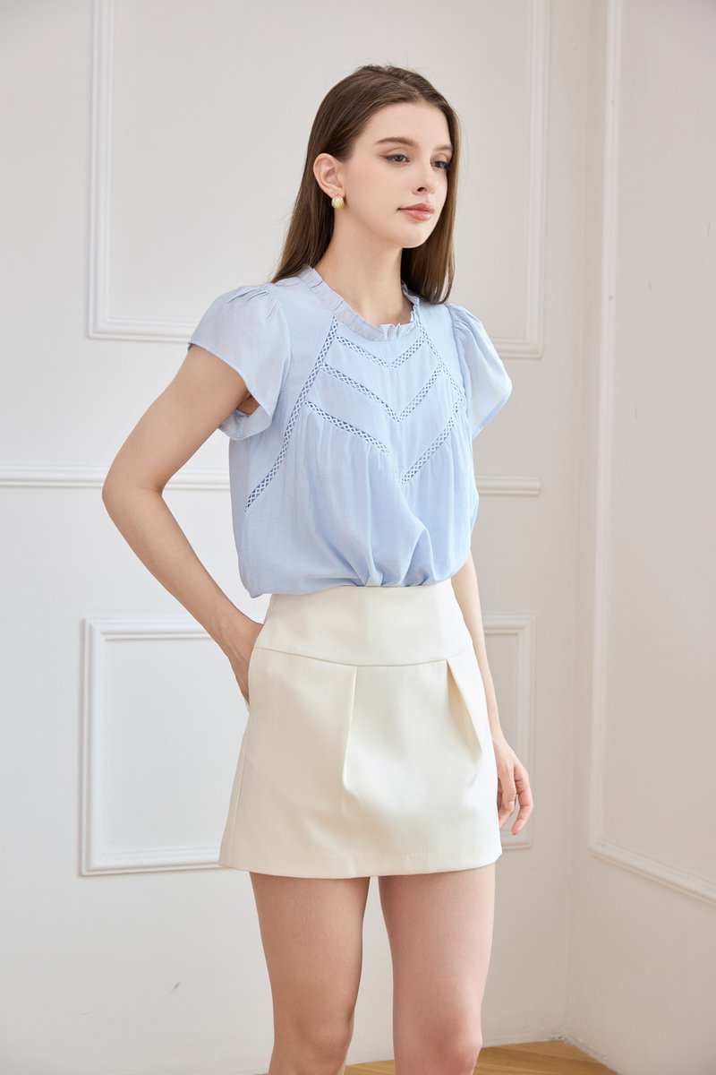 Rafaela Lattice Eyelet Top In Powder Blue