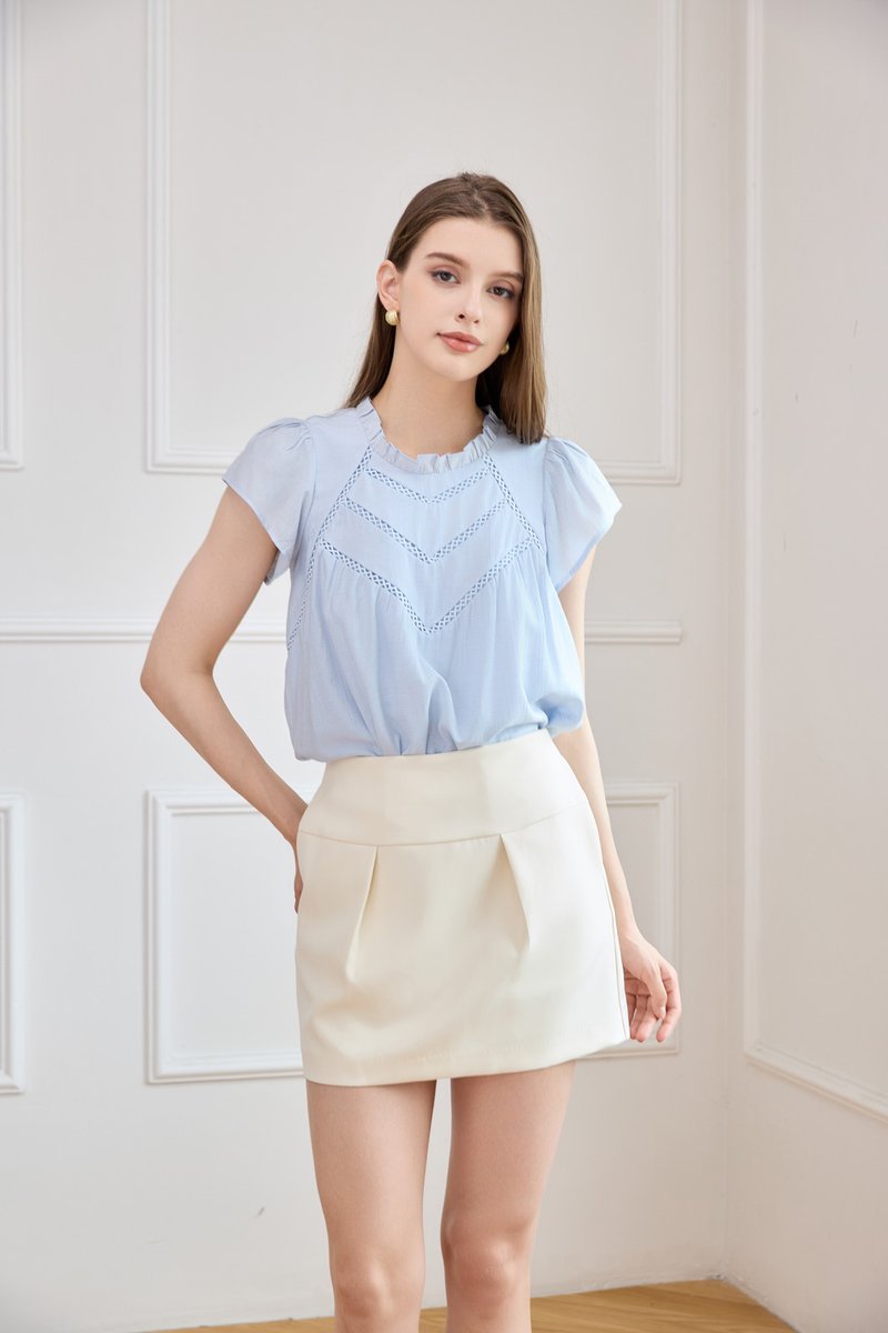 Rafaela Lattice Eyelet Top In Powder Blue