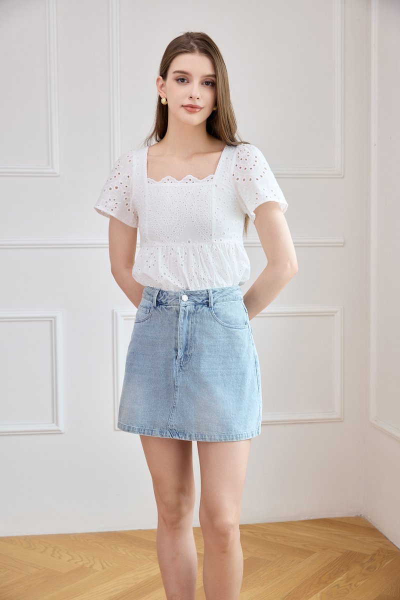 Sweetbow Denim Skort in Light Wash