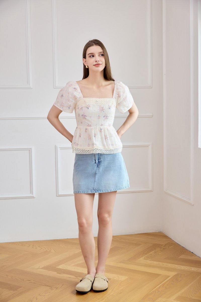 Amorette Crochet Babydoll Top in Pink