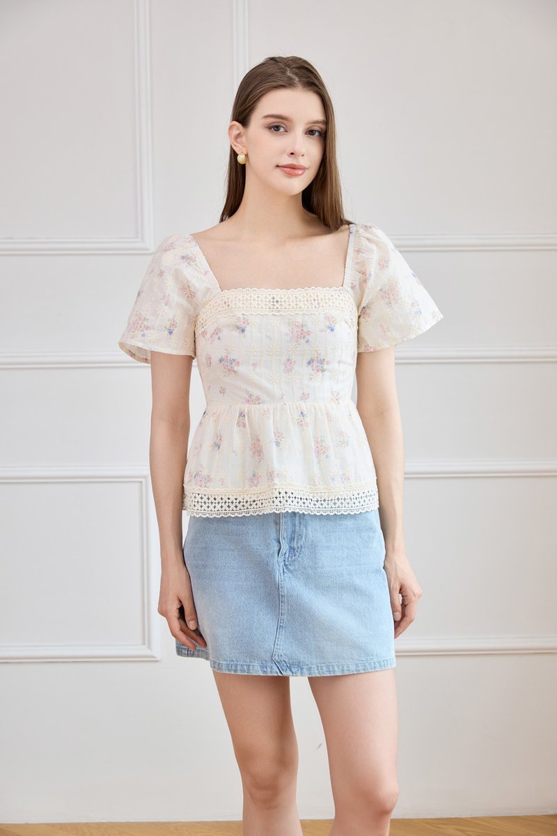 Amorette Crochet Babydoll Top in Pink