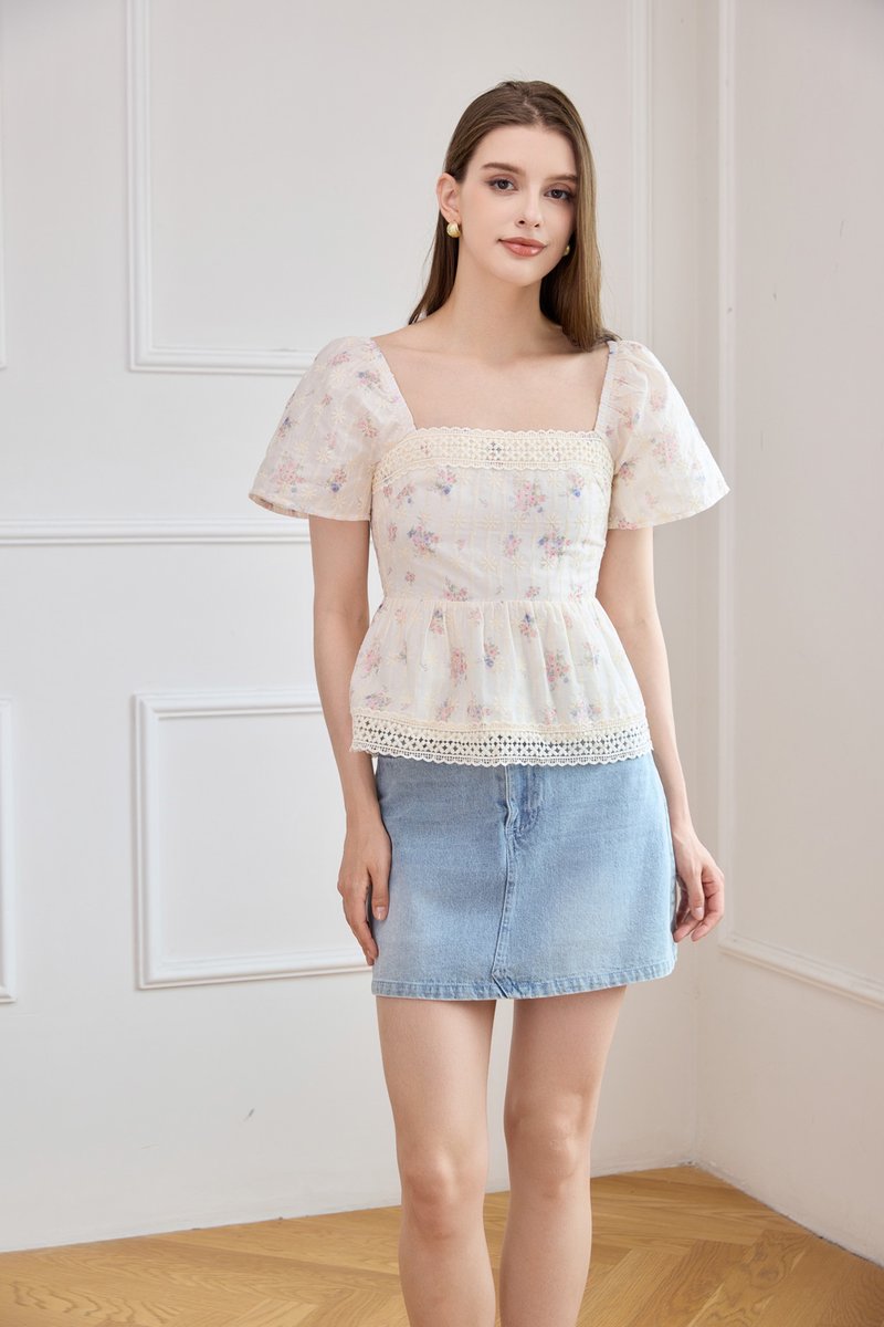 Amorette Crochet Babydoll Top in Pink