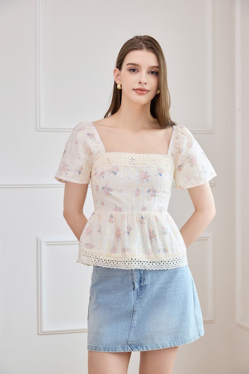 Amorette Crochet Babydoll Top in Pink