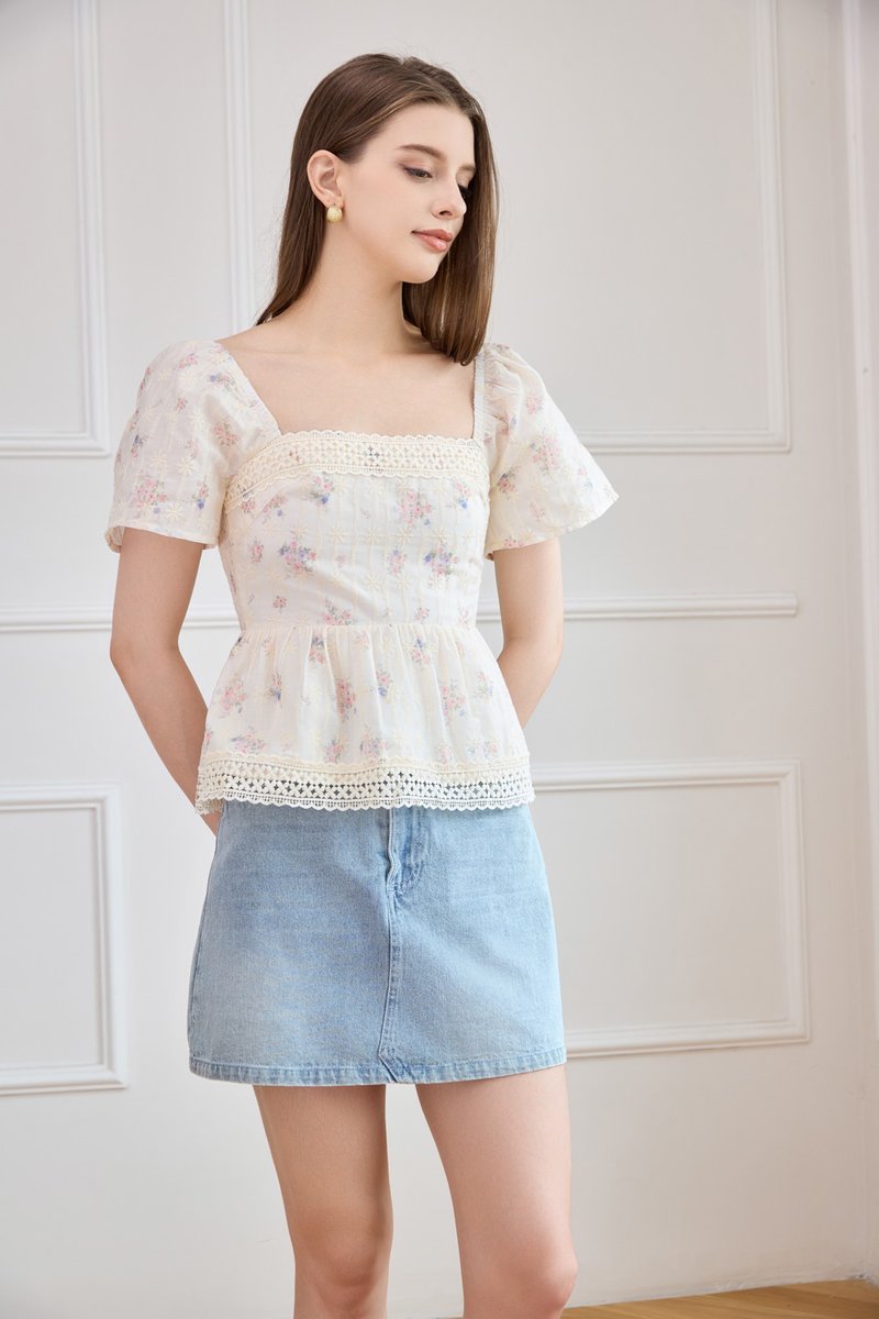 Amorette Crochet Babydoll Top in Pink