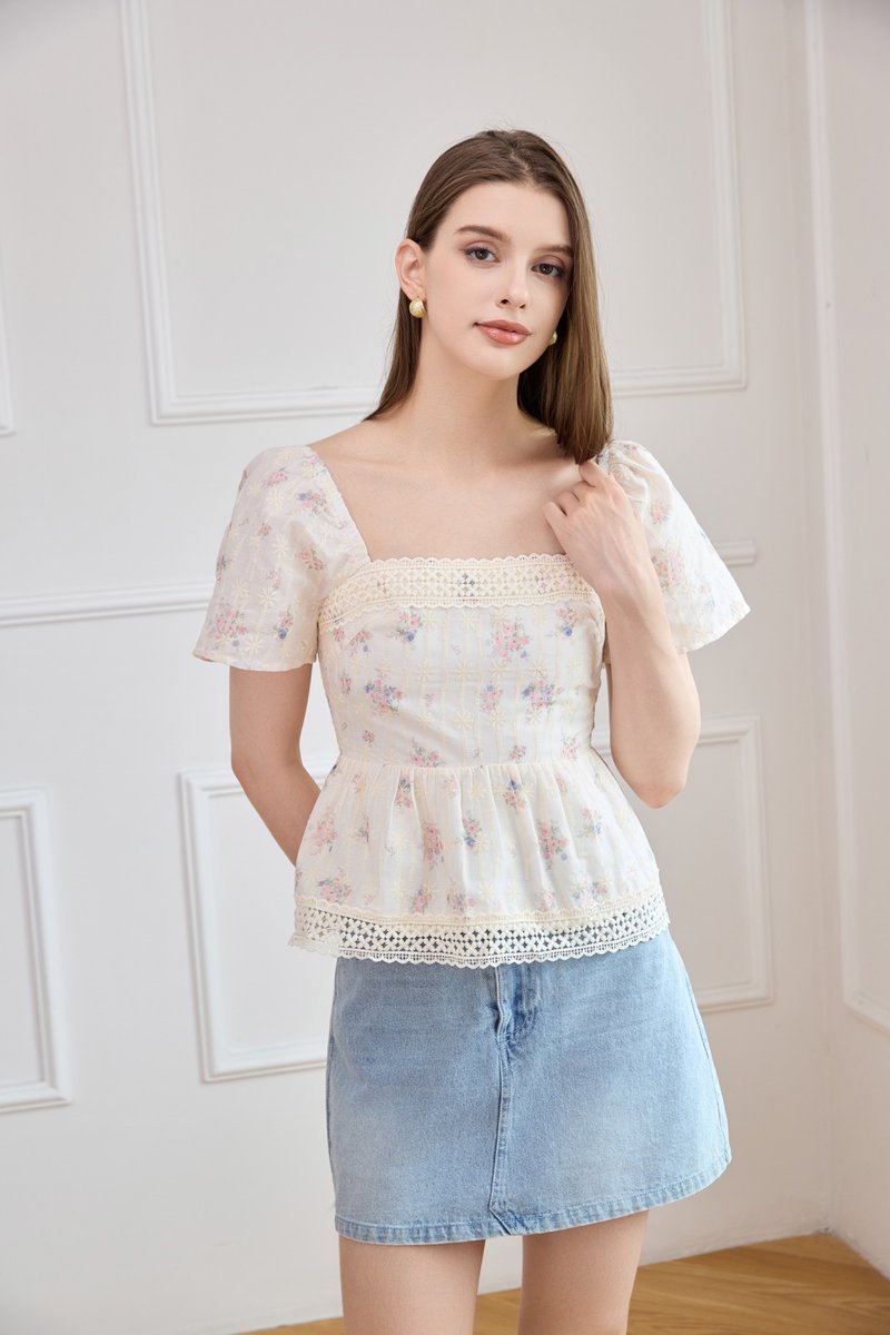 Amorette Crochet Babydoll Top in Pink
