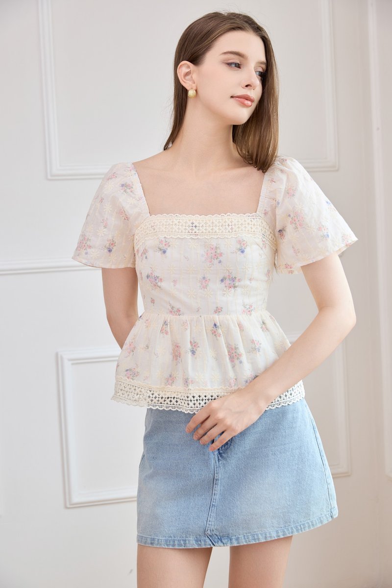 Amorette Crochet Babydoll Top in Pink
