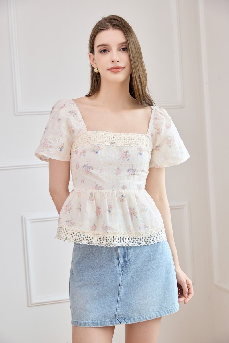 Amorette Crochet Babydoll Top in Pink
