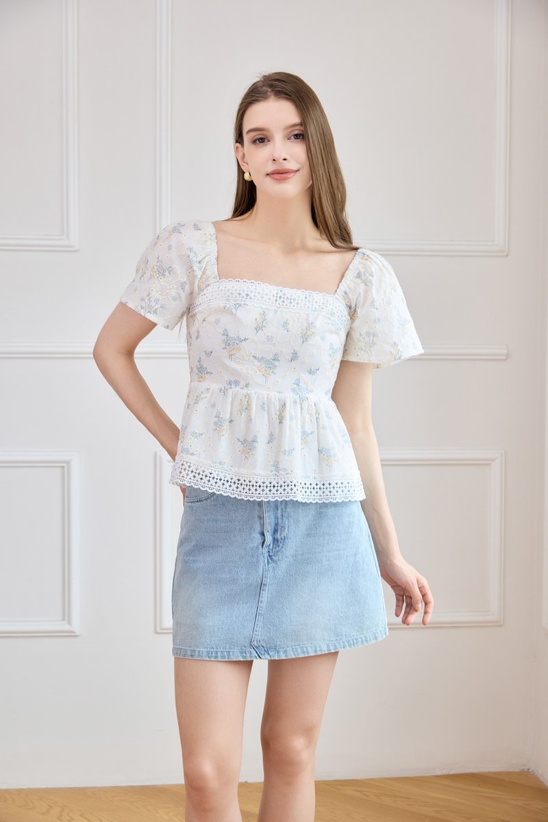 Elysia Crochet Babydoll Top in Blue