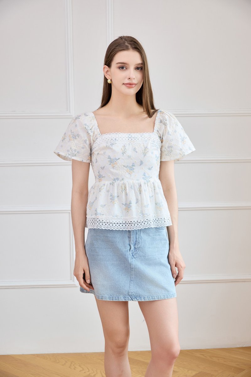 Elysia Crochet Babydoll Top in Blue