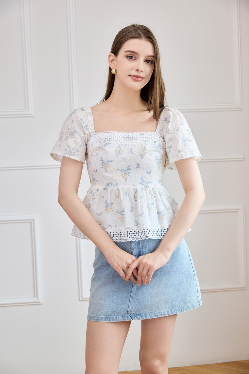 Elysia Crochet Babydoll Top in Blue