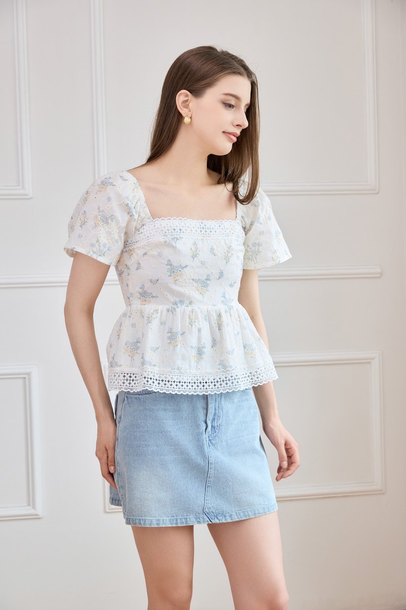 Elysia Crochet Babydoll Top in Blue