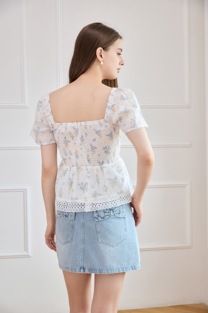 Elysia Crochet Babydoll Top in Blue