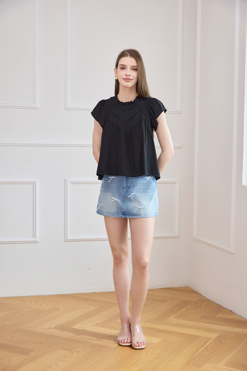 Rafaela Lattice Eyelet Top In Black