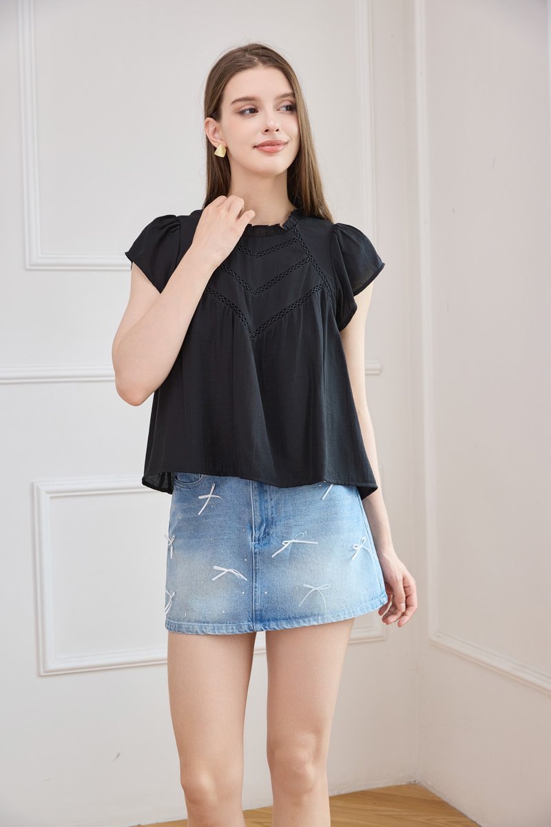 Rafaela Lattice Eyelet Top In Black