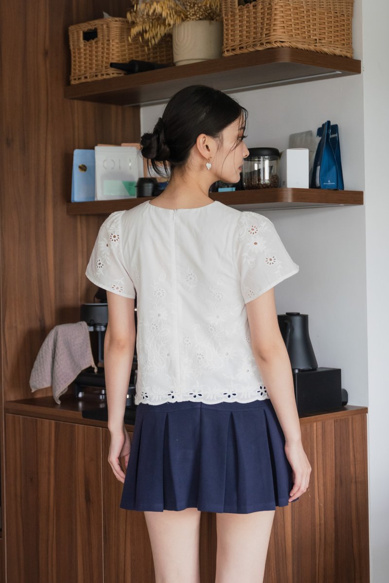 Callie Eyelet Button Top In White