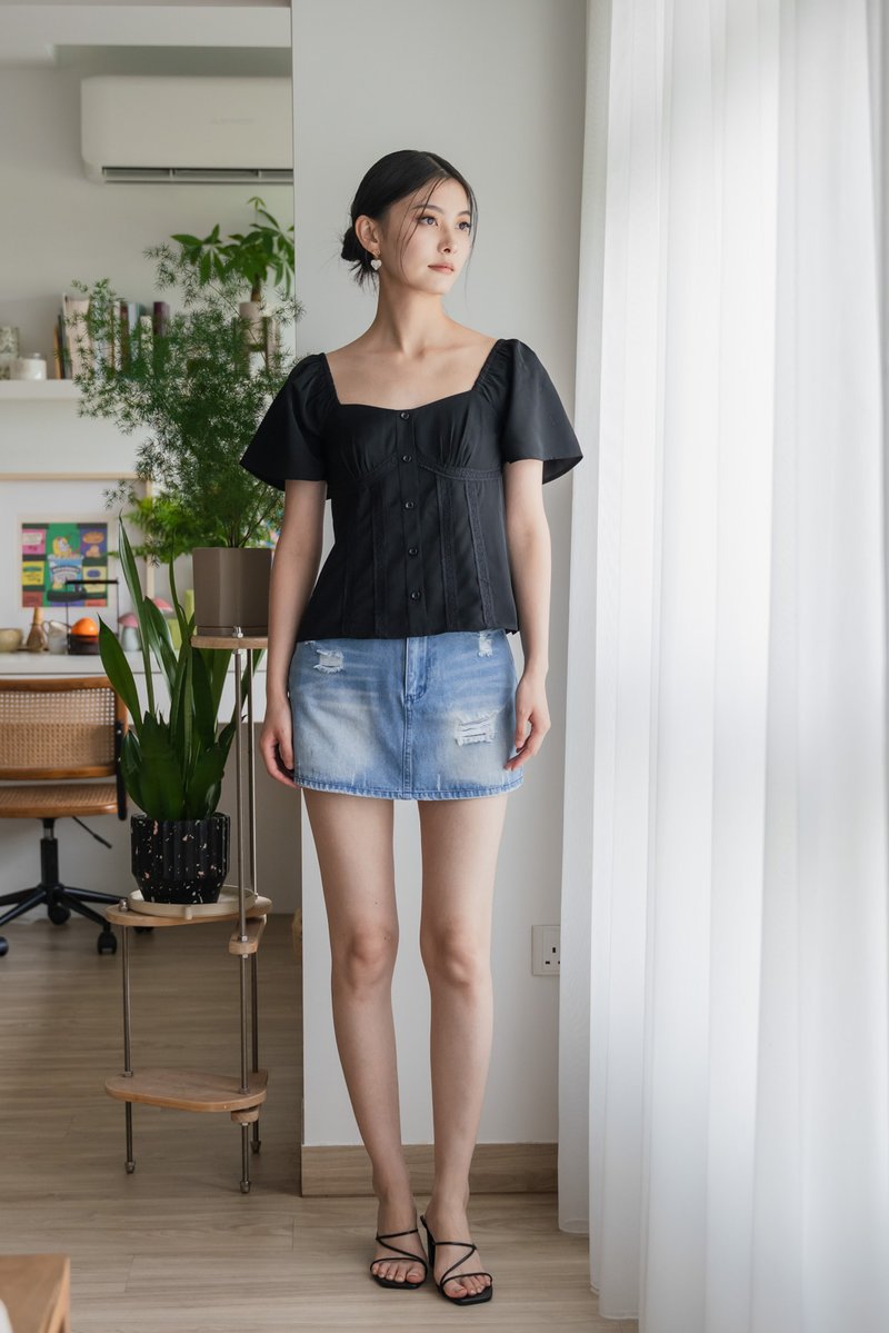 Pixie Crochet Button Top In Black