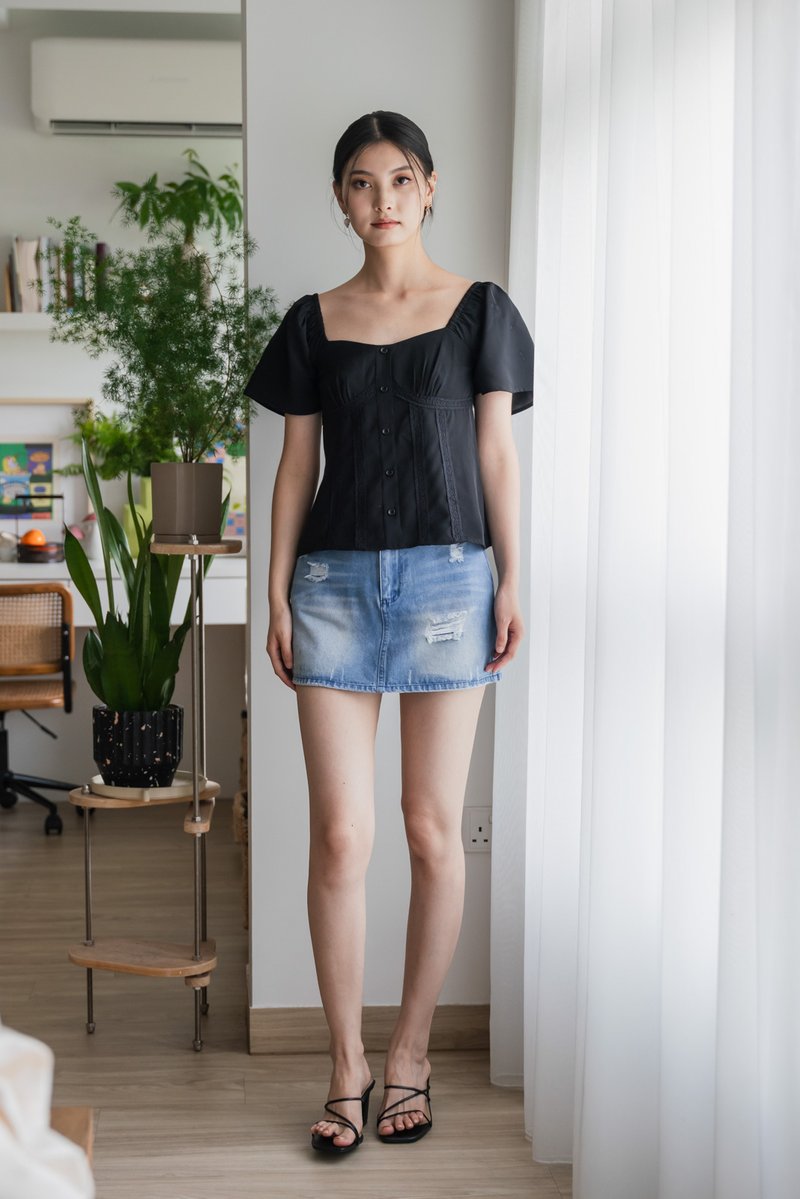 Pixie Crochet Button Top In Black