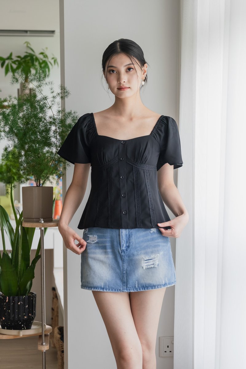 Pixie Crochet Button Top In Black