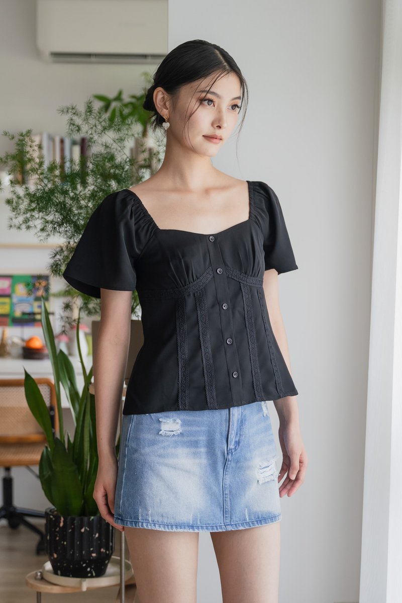 Pixie Crochet Button Top In Black